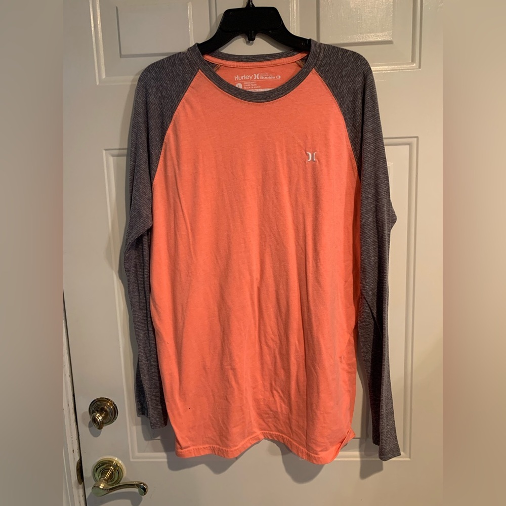 Hurley Premium Fit Men's Long Sleeve Orange/Grey T-Shirt Size Large